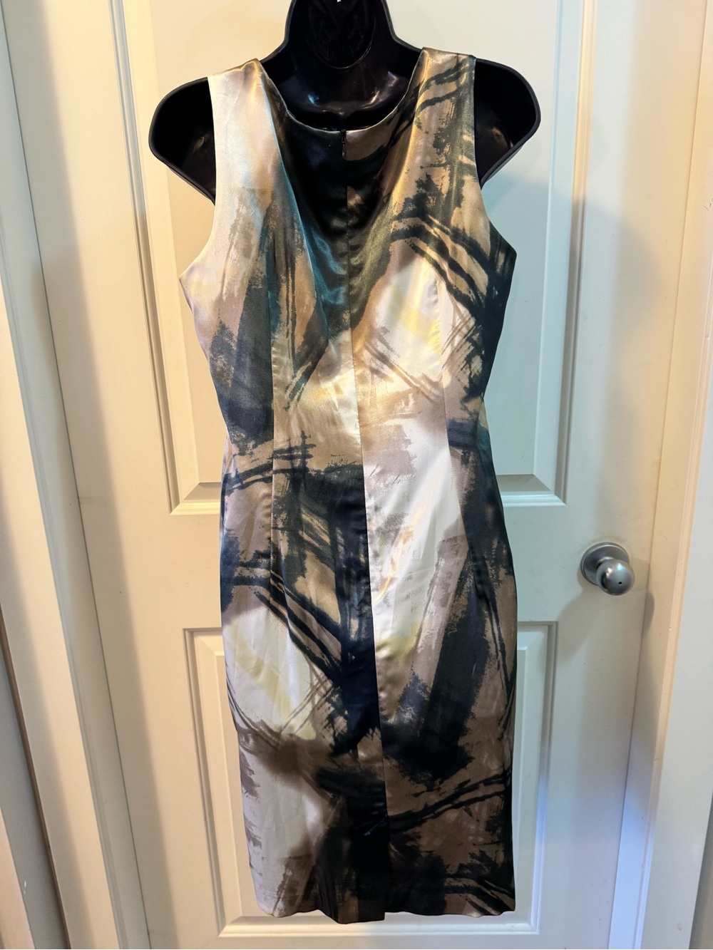 Esprit Collection Paradiso Abstract Print Satin Sheath Dress Sleeveless Size M - Picture 6 of 9